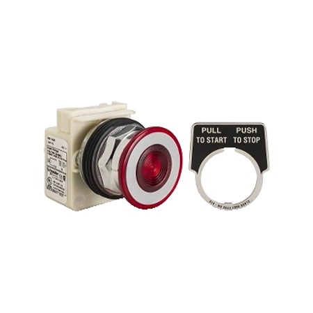 Schneider Electric Harmony 9001K Series Illuminated Push Button Switch, Push-Pull, Panel Mount, 30mm Cutout, Red LED,