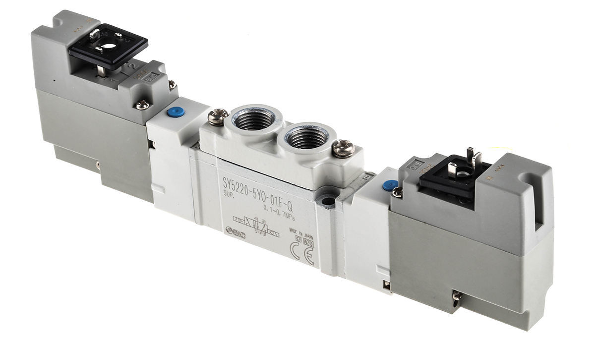 SMC 5/2 Pneumatic Solenoid Valve - Solenoid/Pilot G 1/8 SY5000 Series 24V dc