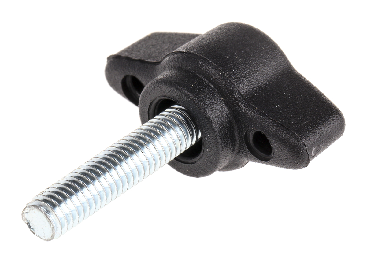 RS PRO Black Wing Clamping Knob, M5, Threaded Stud