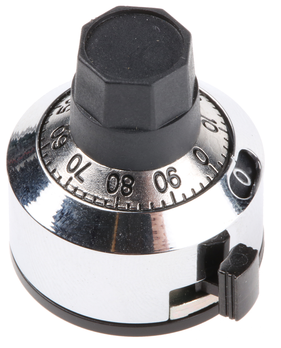 Bourns 22.2mm Chrome Potentiometer Knob for 6mm Shaft Splined, H-23-6M