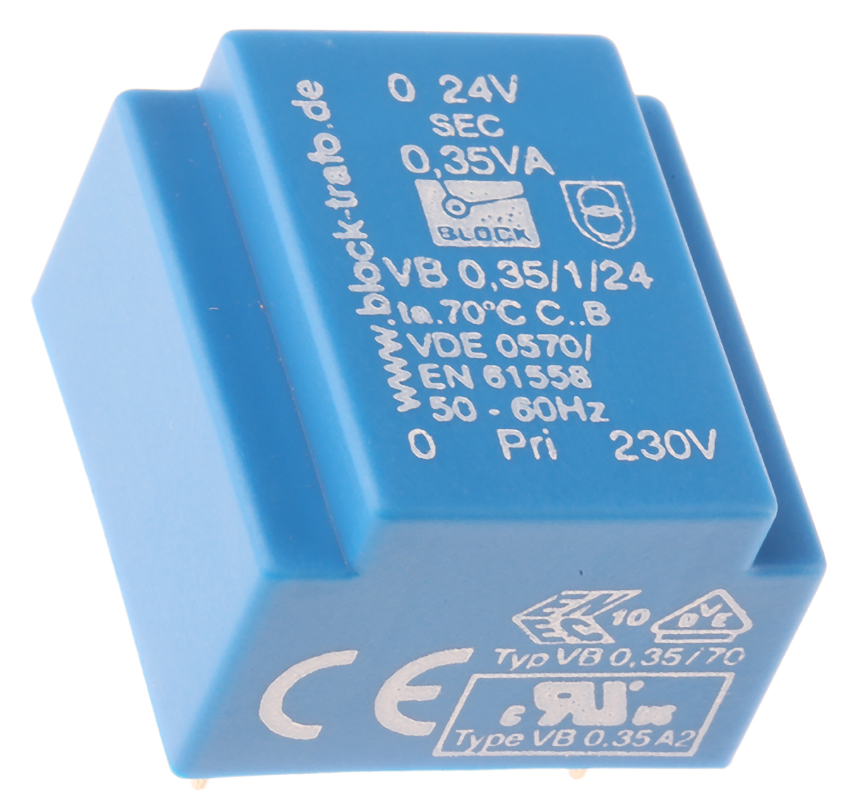 Block 24V ac 1 Output Through Hole PCB Transformer, 0.35VA