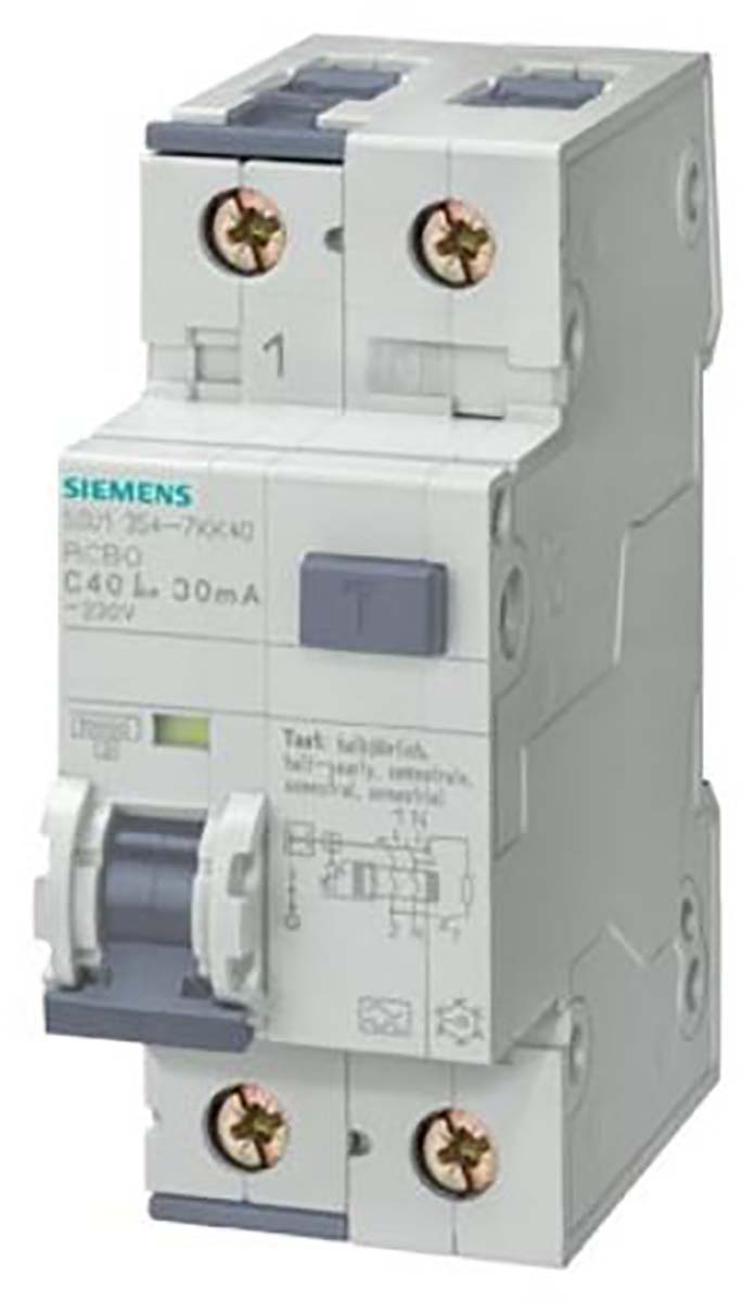 Siemens RCBO, 16A Current Rating, 1P Poles, 10mA Trip Sensitivity, SENTRON Range