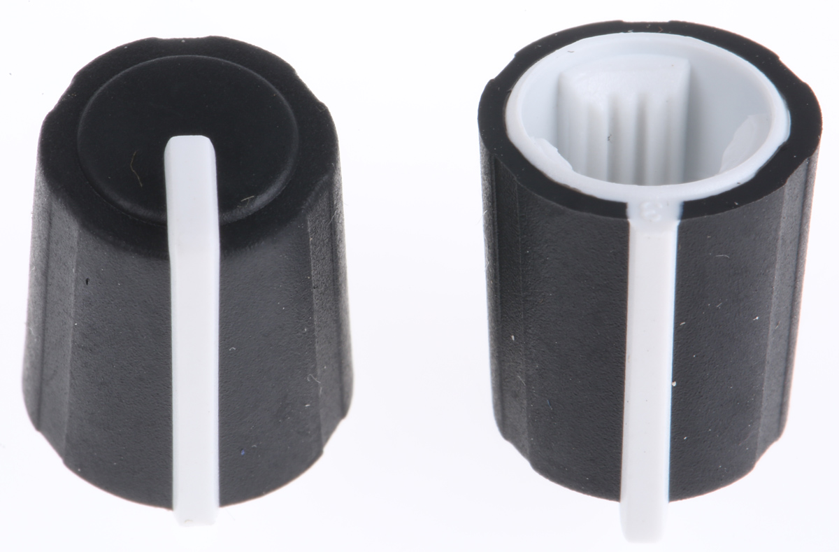 Sifam 11.5mm Black Potentiometer Knob for 6mm Shaft Splined, 3/03/TP110-006/237/224