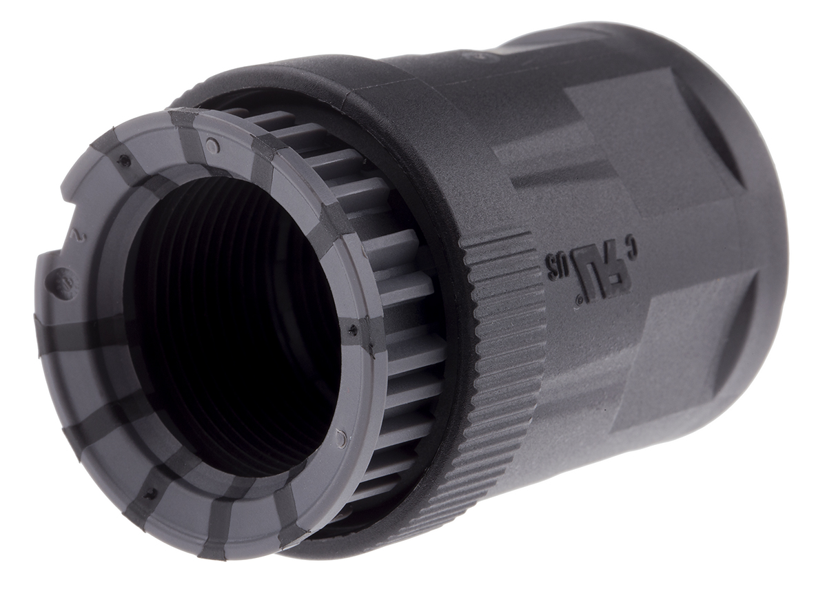 PMA Fixed Fitting, Conduit Fitting, 23mm Nominal Size, M25 x 1.5, Brass, Black IP68, IP69K rating