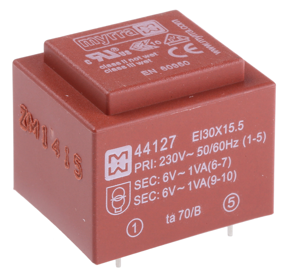 Myrra 6V ac 2 Output Through Hole PCB Transformer, 2VA
