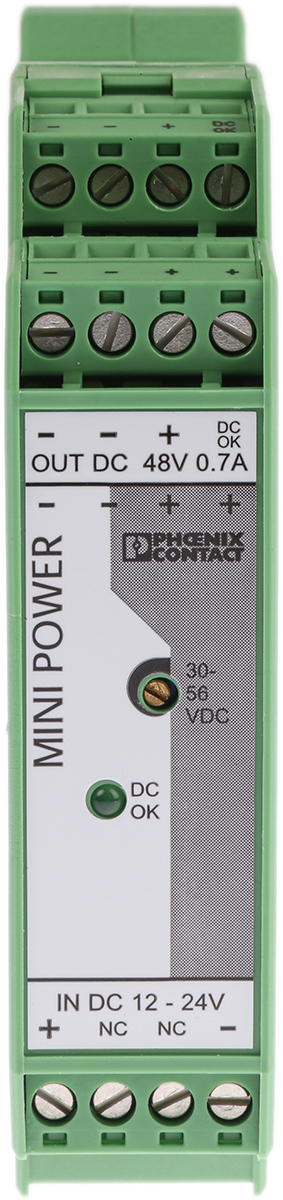 Phoenix Contact MINI-PS-12-24DC/48DC/0.7 DC-DC Converter, 48V dc/ 700mA Output, 10 → 32 V dc Input, 33.6W, DIN