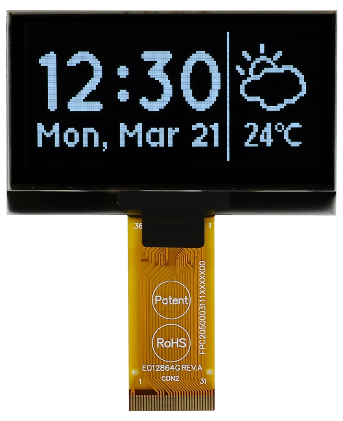 Midas 2.42in White Passive matrix OLED Display 128 x 64pixels TAB I2C, Parallel, SPI Interface