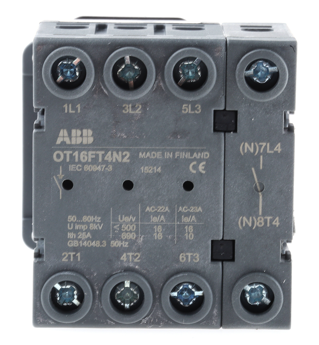 ABB 4P Pole Panel Mount Non Fused Isolator Switch - 16A Maximum Current, 7.5kW Power Rating, IP20