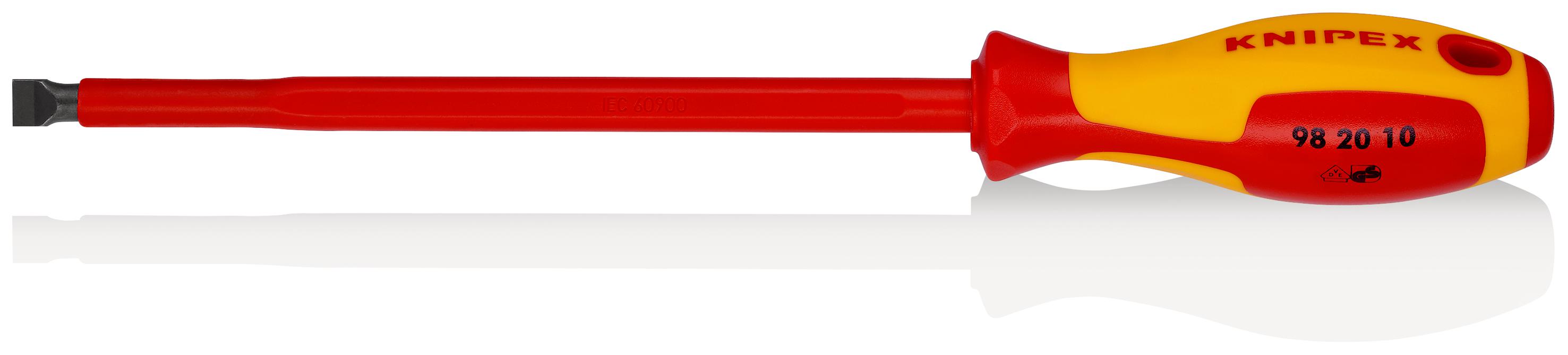 Knipex Slotted Insulated Screwdriver, 10 mm Tip, 200 mm Blade, VDE/1000V, 320 mm Overall