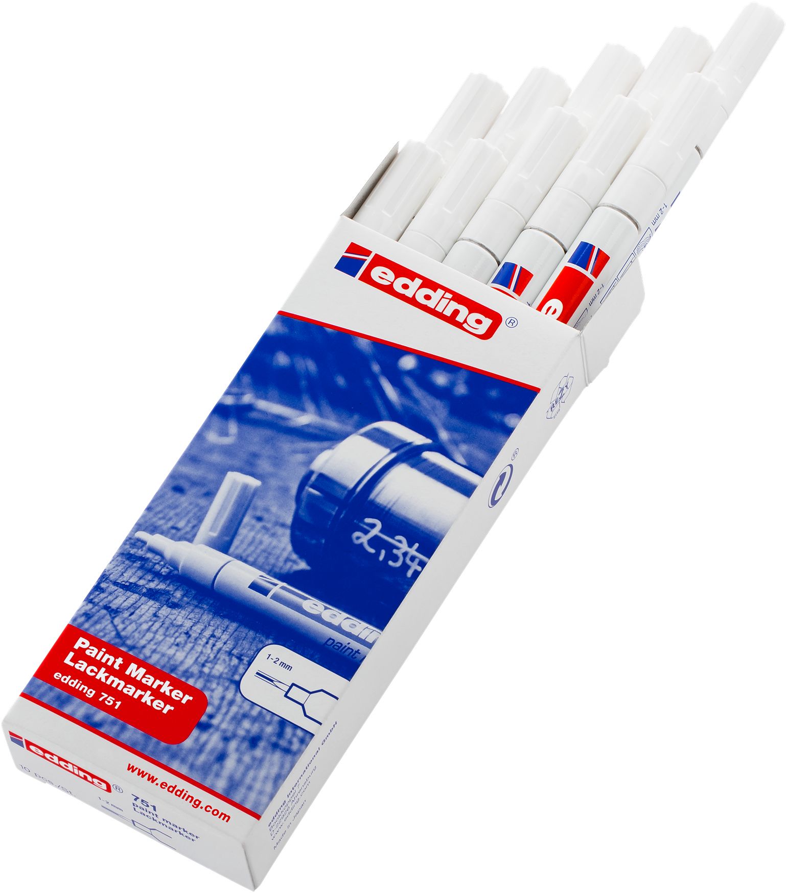 Edding White 1 → 2mm Fine Tip Paint Marker Pen for use with Glass, Metal, Plastic, Wood