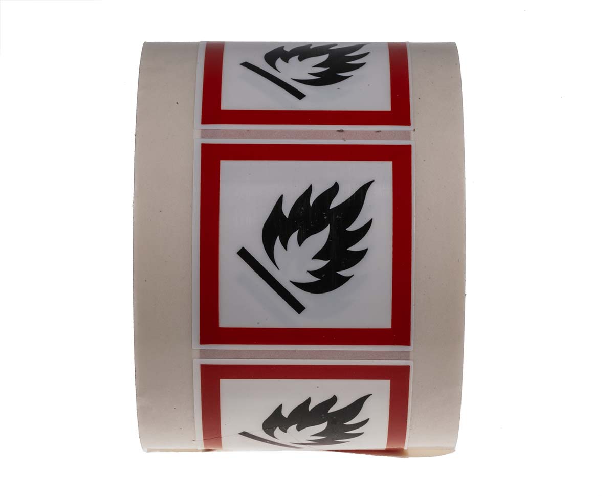 RS PRO Black/Red Safety Labels 50 mm x 50mm
