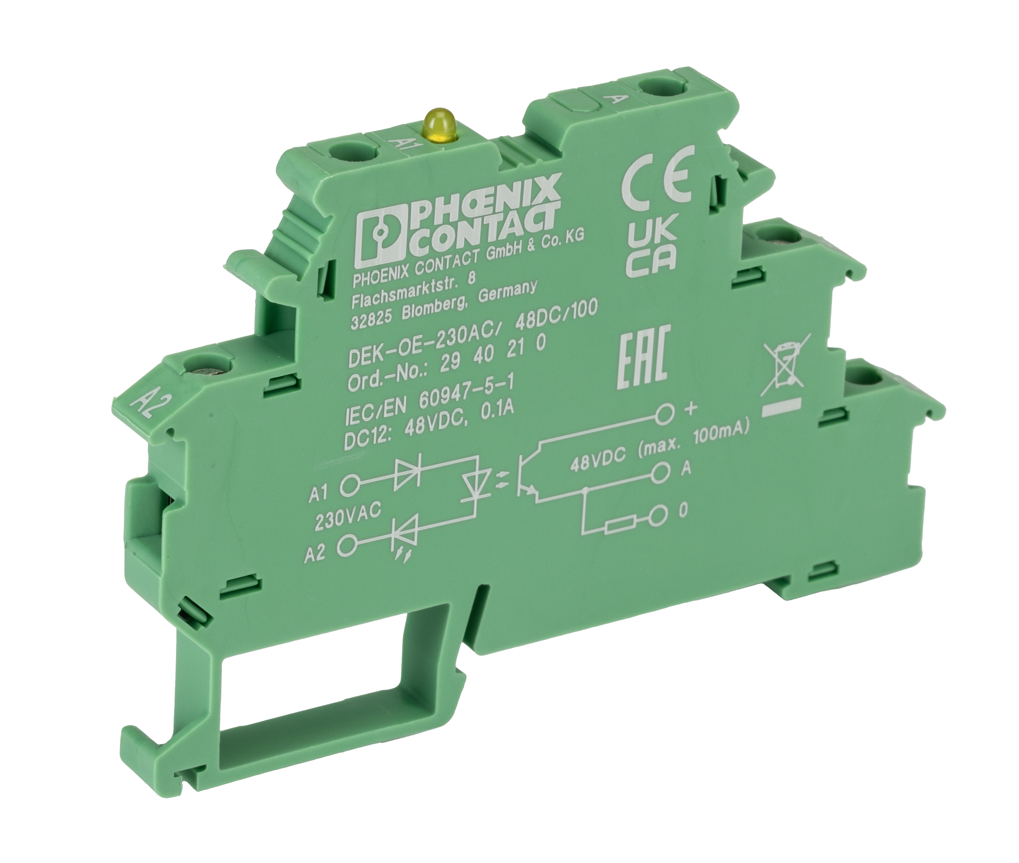 Phoenix Contact DEK-OE-230AC/48DC/100 Series Solid State Relay, DIN Rail Mount