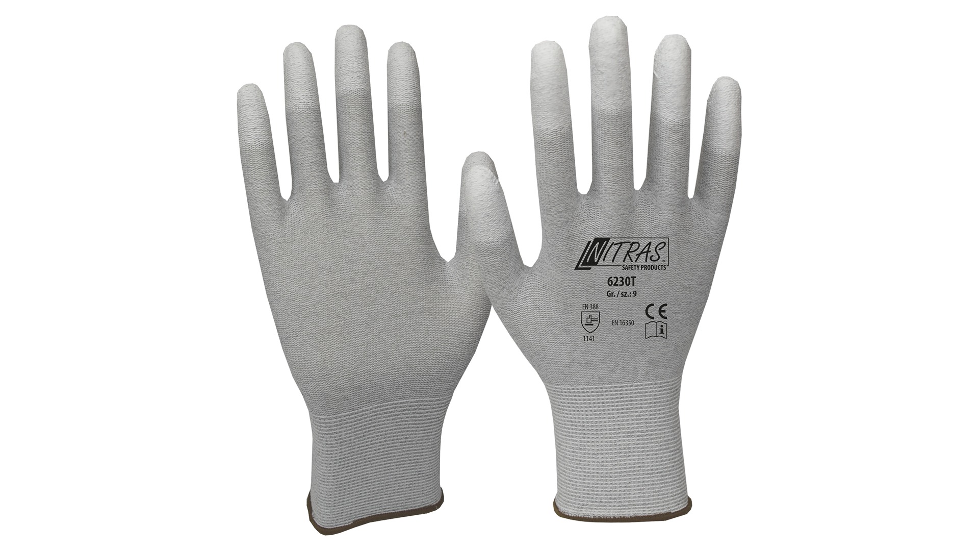 NITRAS SAFETY NITRAS Grey Nylon Glove, Size 10, Polyurethane Coating