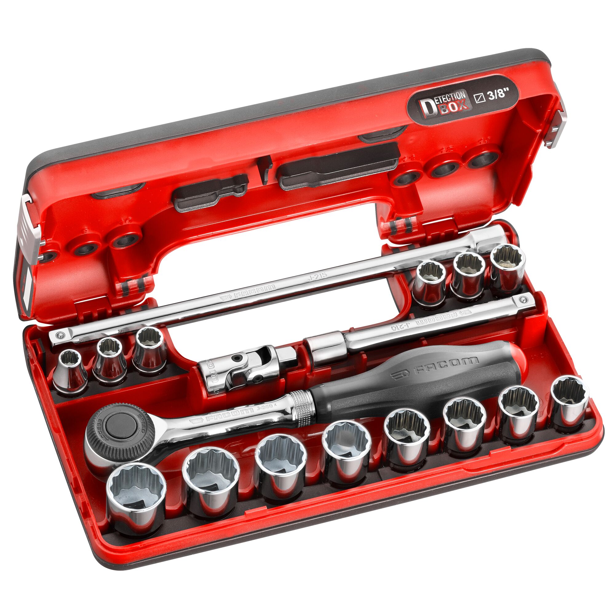 Facom 18-Piece Metric 3/8 in Standard Socket Set with Ratchet, 12 point