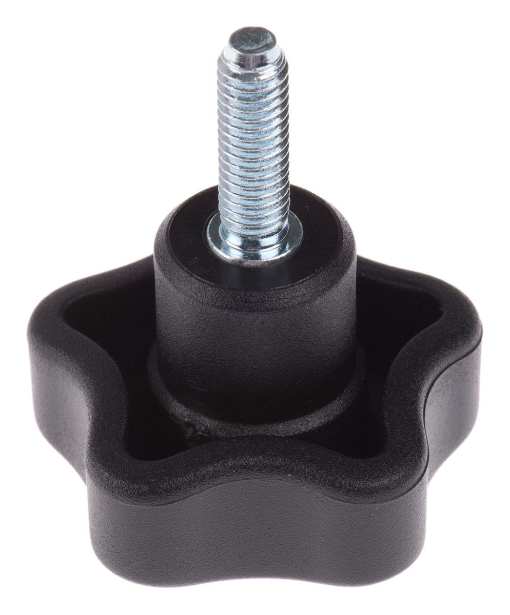 Elesa 69901 Black Multiple Lobes Clamping Knob, M6, Threaded Stud