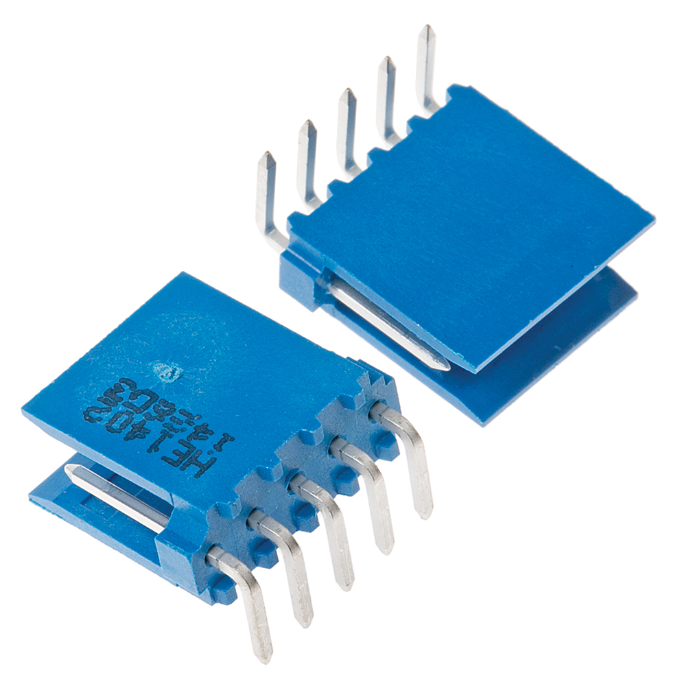 TE Connectivity AMPMODU HE14 Series Right Angle Through Hole PCB Header, 5 Contact(s), 2.54 mm Pitch, 1 Row, Shrouded