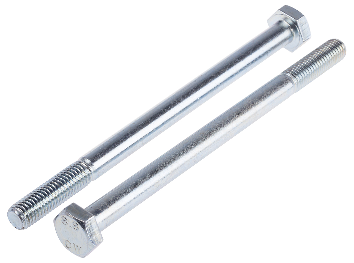 RS PRO Bright Zinc Plated Steel, Hex Bolt, M10 x 150mm