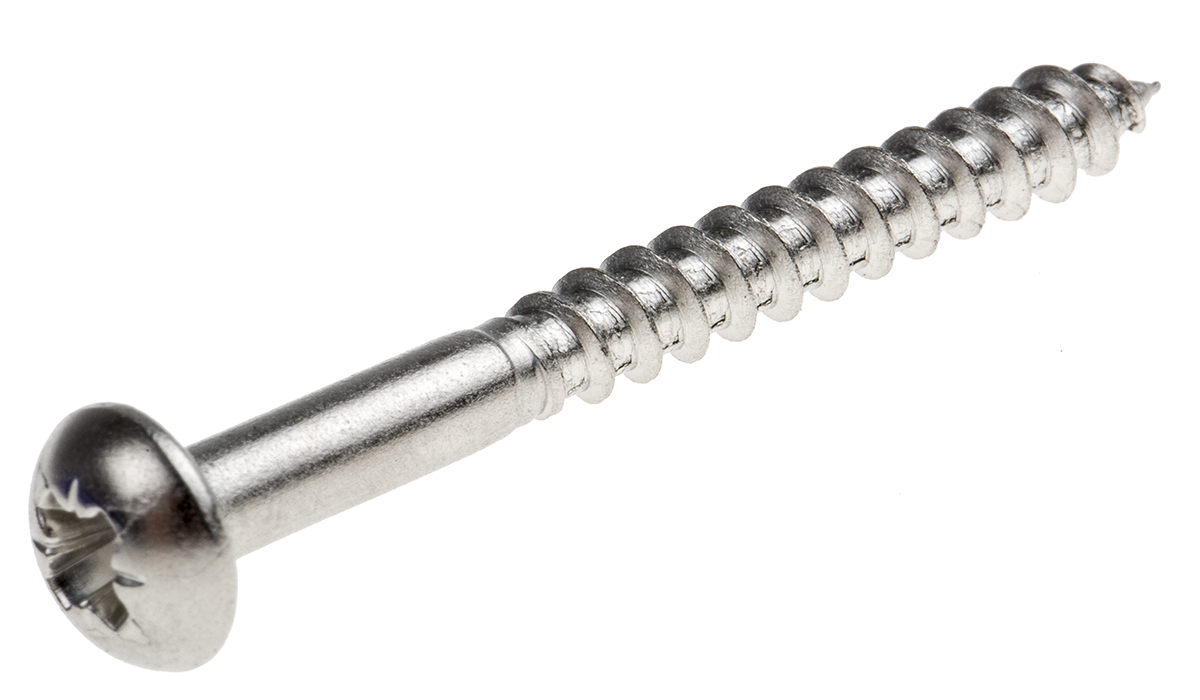RS PRO Pozidriv Round Stainless Steel Wood Screw, A2 304, 4mm Thread, 40mm Length