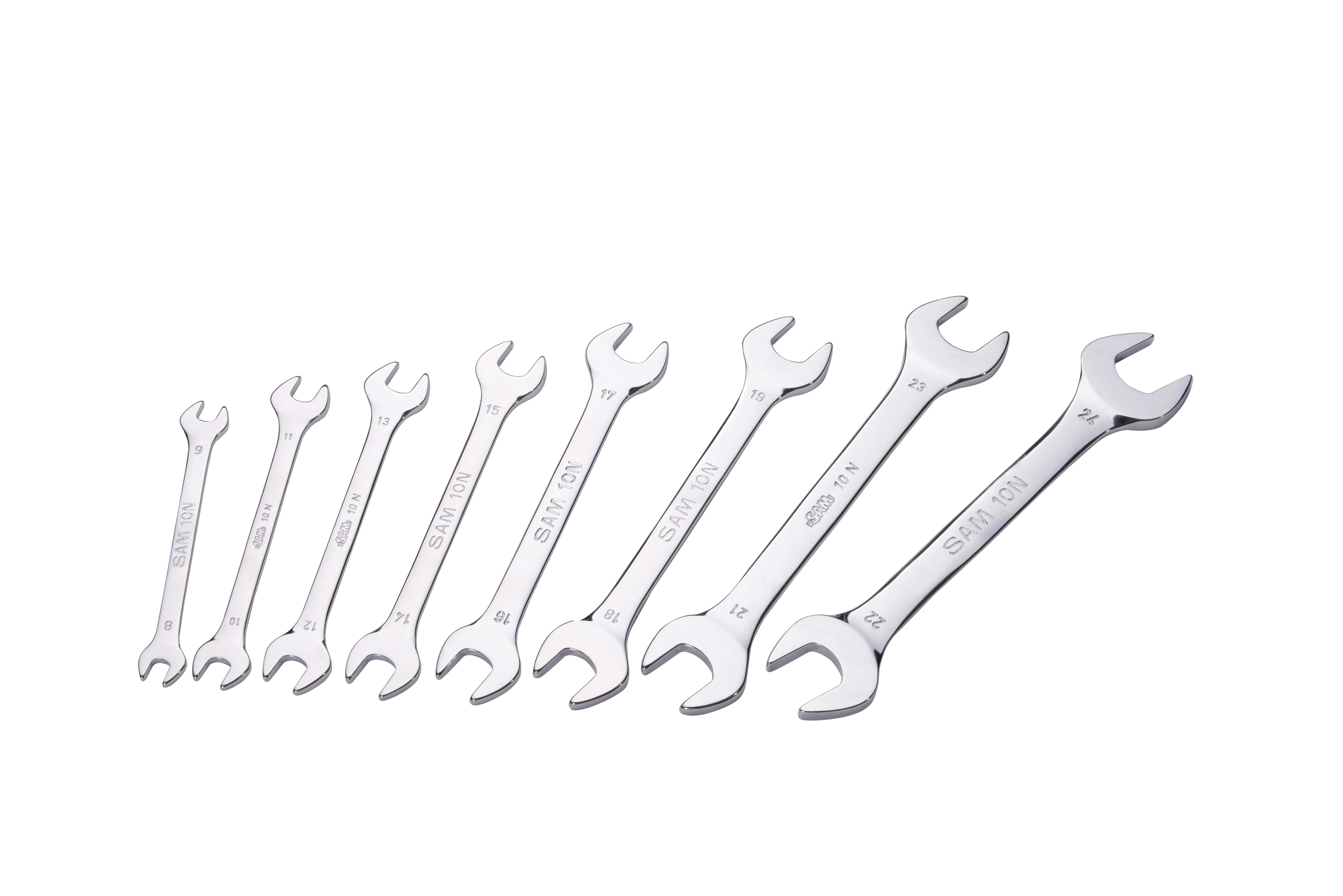 SAM 8-Piece Open Ended Spanner Set, 8 x 9 → 22 x 24 mm, Chrome Vanadium Steel