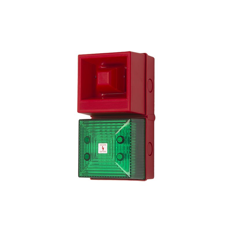 Clifford & Snell YL40 Series Green Sounder Beacon, 48 V dc, IP65, Bulkhead, Flat Wall, 108dB at 1 Metre