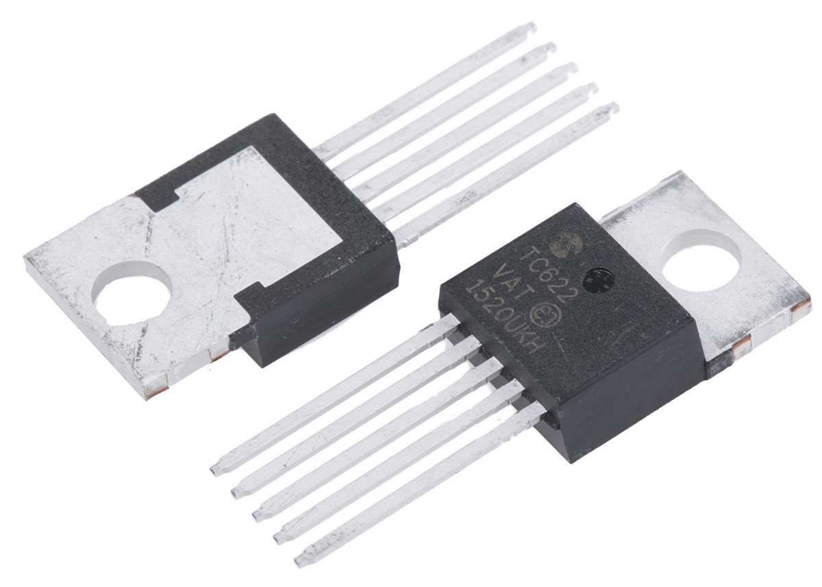 Microchip Temperature Sensor, Driver Output, Through Hole Mount, Analogue, ±5°C, 5 Pins