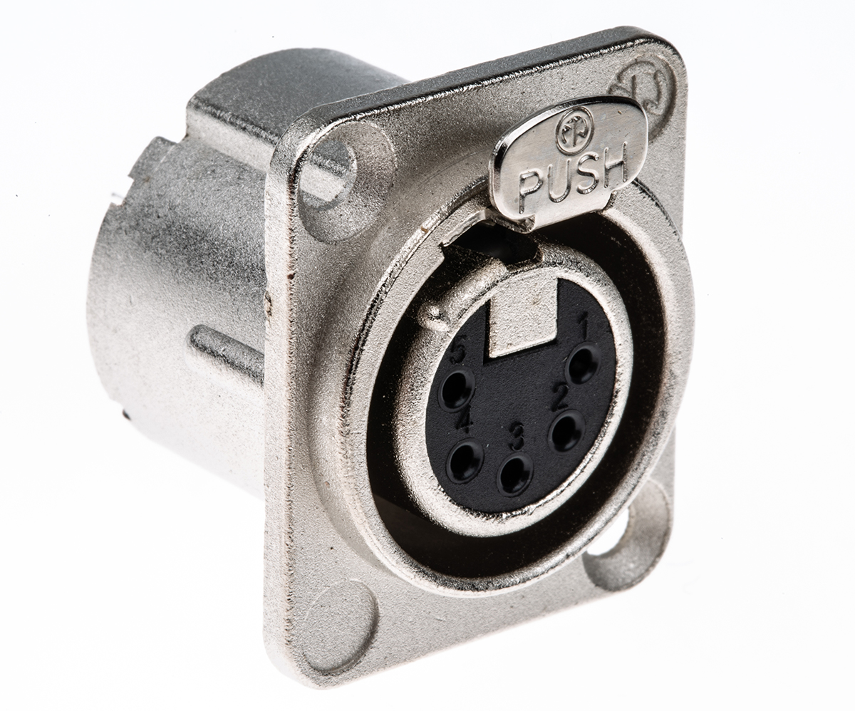 Neutrik Panel Mount XLR Connector, Female, 50 V, 5 Way, Silver over Nickel Plating