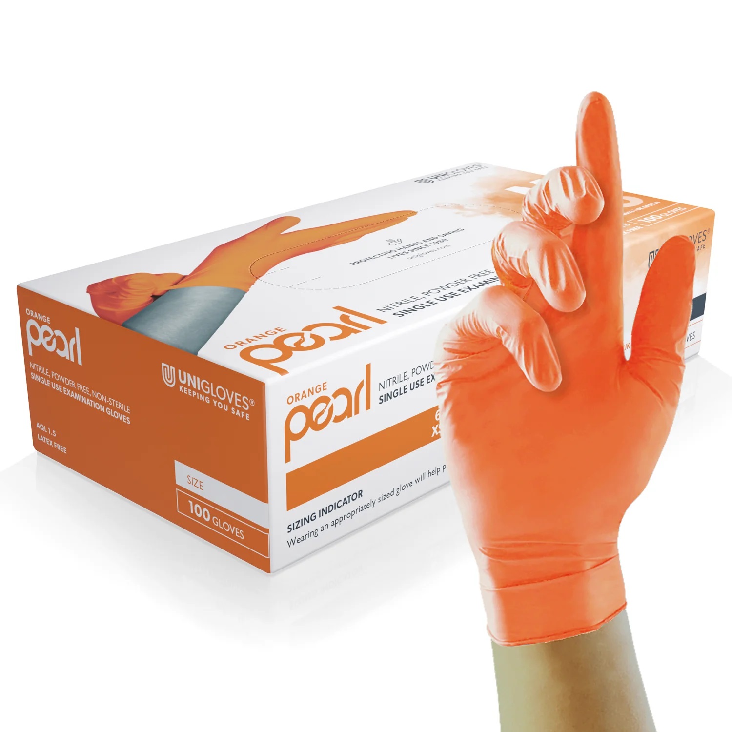 Unigloves GP0*** Orange Powder-Free Nitrile Disposable Gloves, Size L, 100 per Pack
