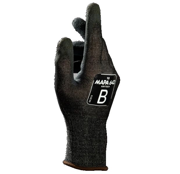 Mapa KRYTECH 642 Black Nitrile Glove, Size 7, Nitrile Foam Coating