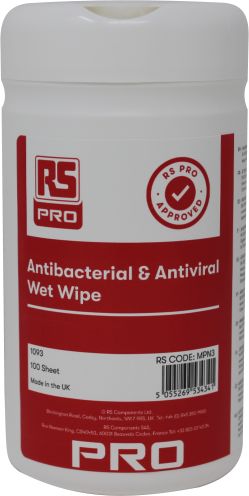 RS PRO Wet Anti-Bacterial Wipes, Tub of 100