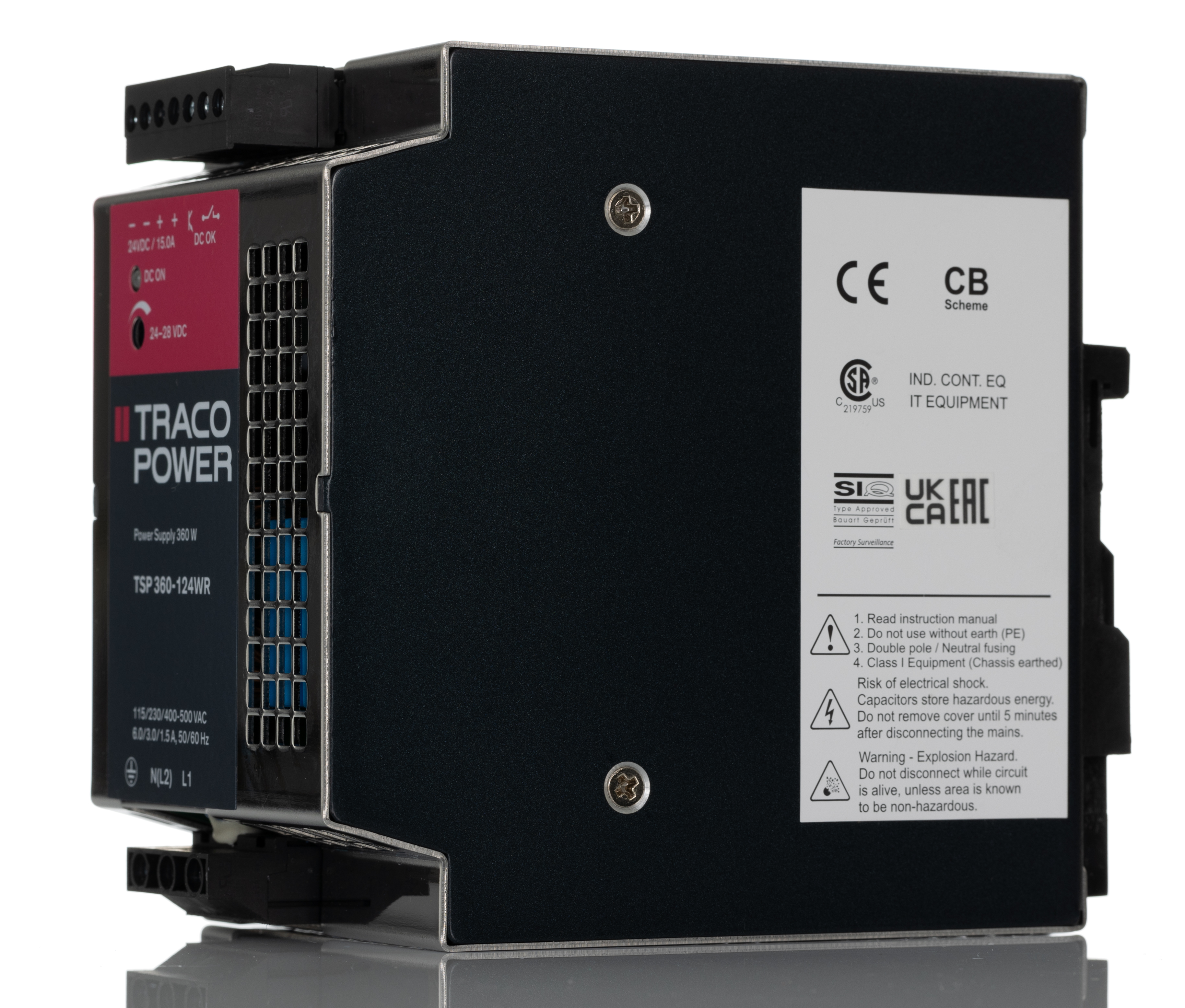 TRACOPOWER TSP-WR Switched Mode DIN Rail Power Supply, 187 → 550V ac ac Input, 24V dc dc Output, 15A Output, 360W