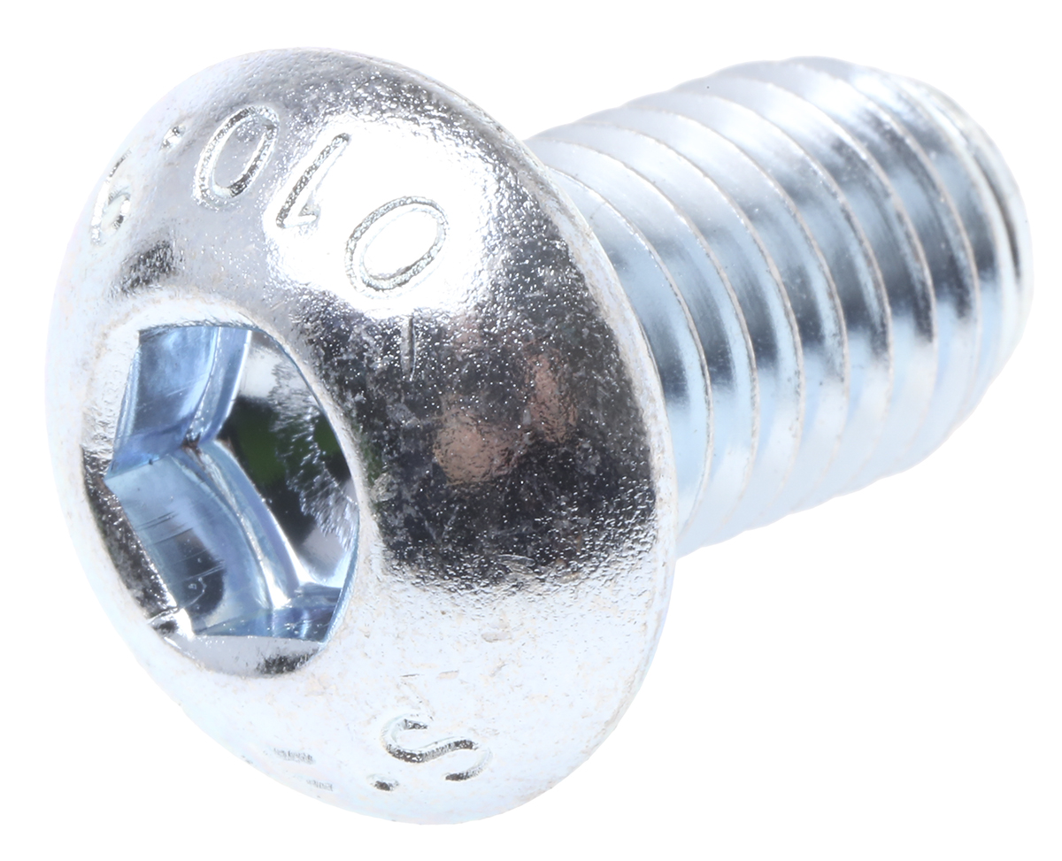 RS PRO Bright Zinc Plated Steel Hex Socket Button Screw, ISO 7380, M12 x 20mm