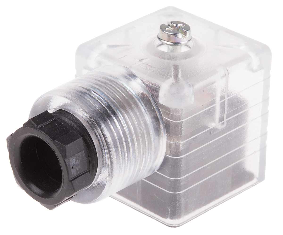 RS PRO 2P+E DIN 43650 A, Female Solenoid Valve Connector with Indicator Light, 250 V dc Voltage