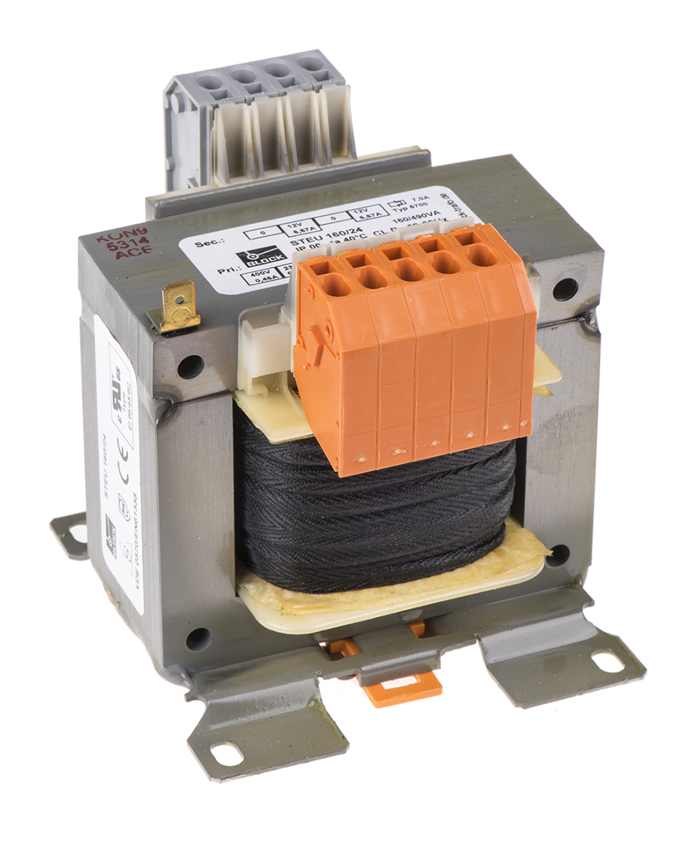 Block 160VA 2 Output Chassis Mounting Transformer, 2 x 12V ac