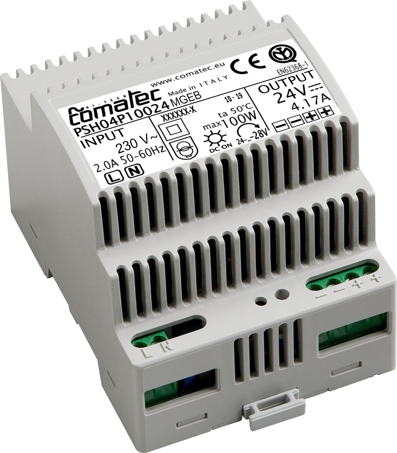 Comatec PSH Switched Mode DIN Rail Power Supply, 230V ac ac Input, 24V dc dc Output, 4.16A Output, 100W