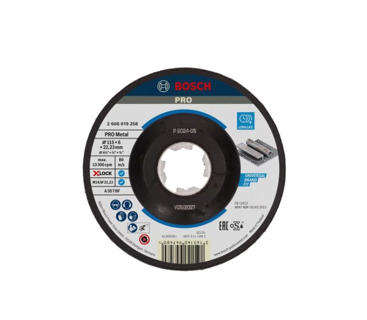 Bosch XLOCK Aluminium Oxide Grinding Disc, 115mm x 6mm Thick, 120μm Grit, 10 in pack