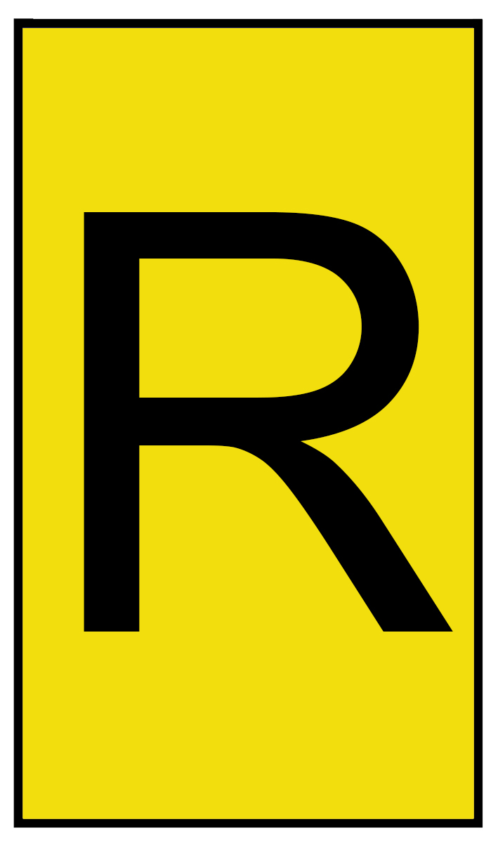 HellermannTyton Ovalgrip Slide On Cable Markers, Black on Yellow, Pre-printed "R", 2.5 → 6mm Cable, 901-10199