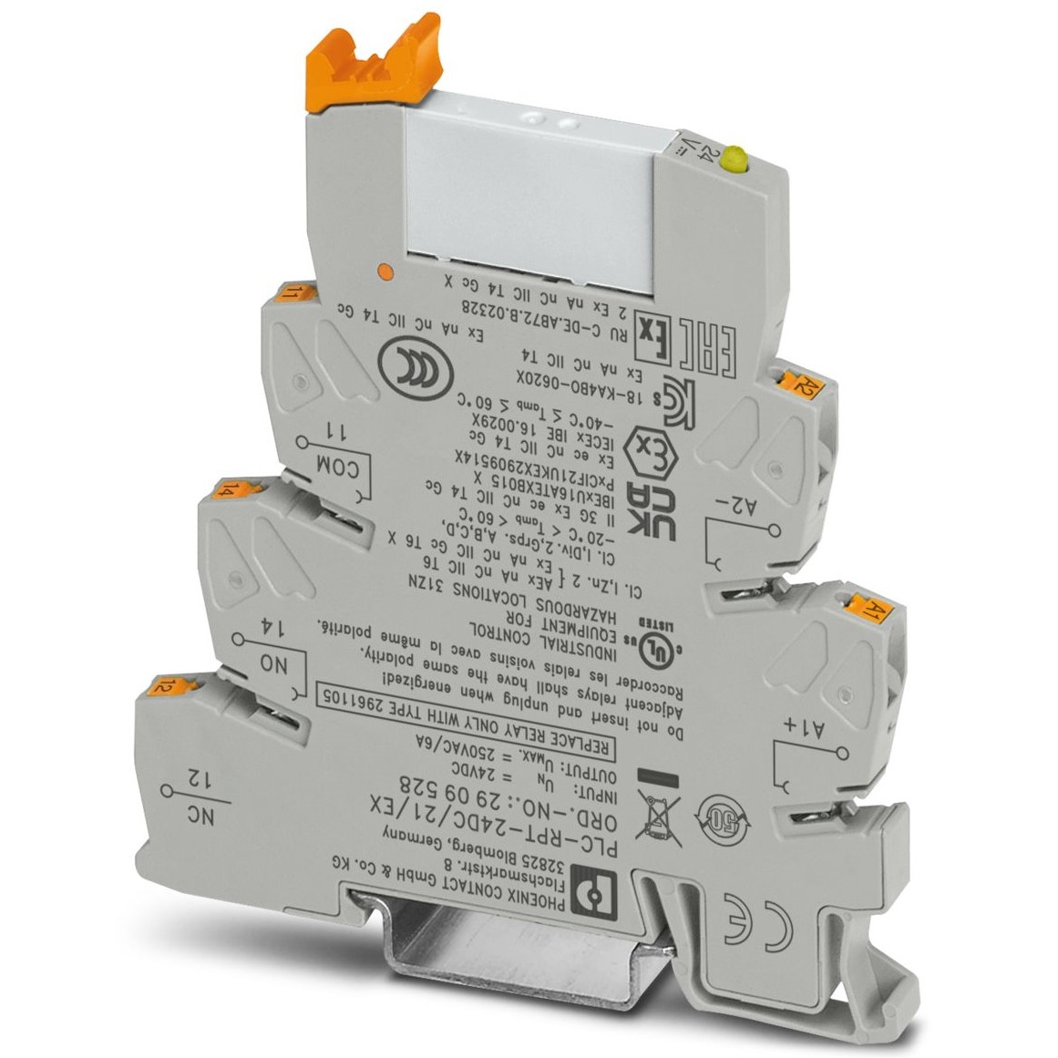 Phoenix Contact PLC-RPT-24DC/21/EX Series Interface Relay, DIN Rail Mount, 24V dc Coil, SPDT, 1-Pole