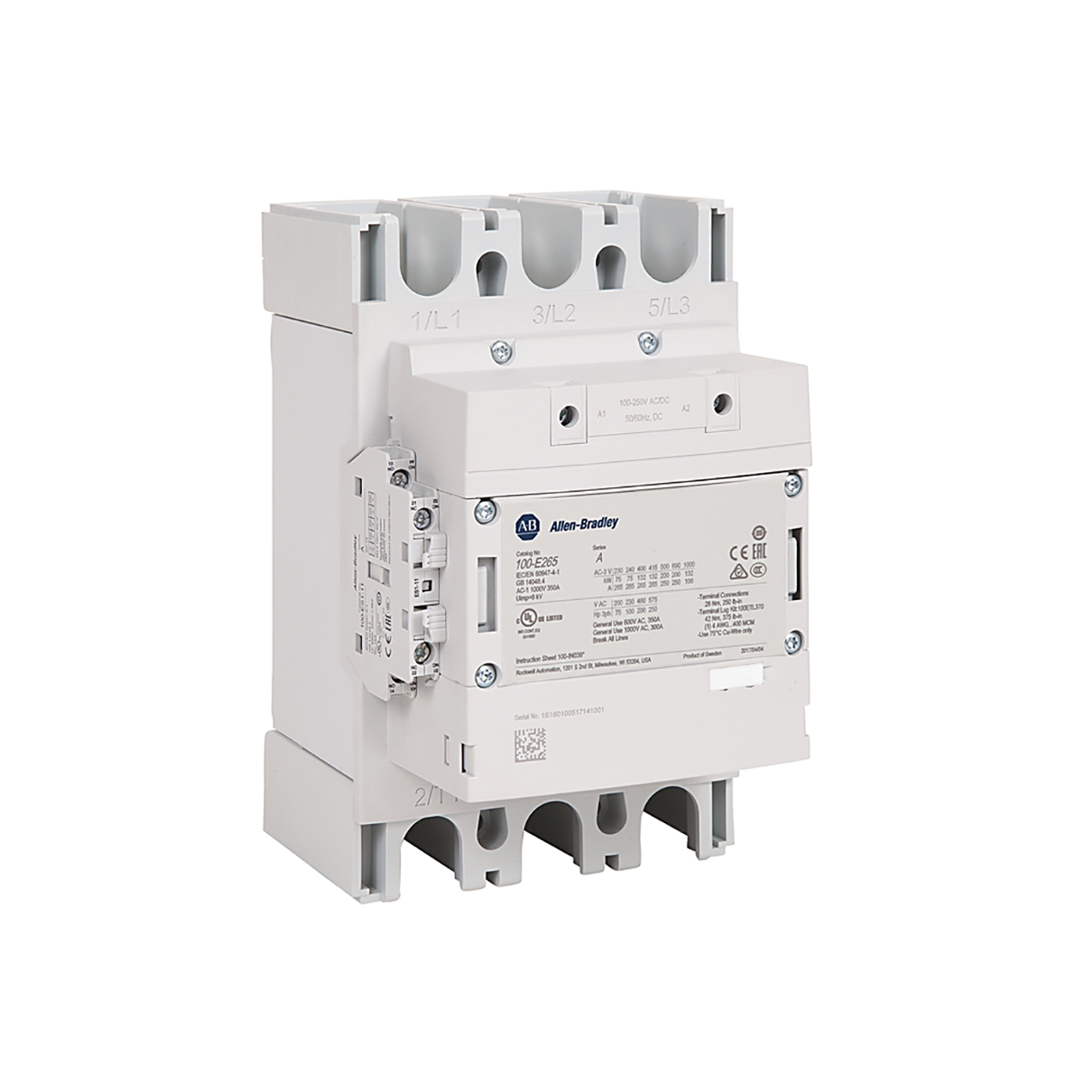 Allen Bradley 100S-E Contactor, 24/60 V ac/dc Coil, 3-Pole, 116 A, 160 kW 60 V, 1 NO/1 NC, 60V