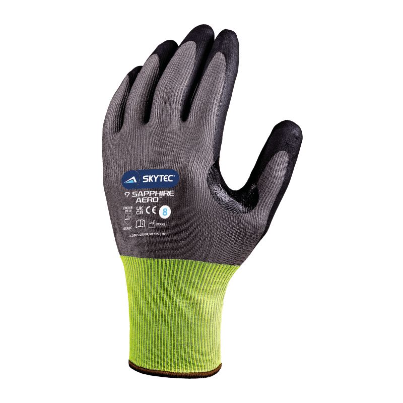 Skytec SAPPHIRE AERO Black, Grey High Performance Polyethylene Work Gloves, Size 11, Nitrile Foam Coating