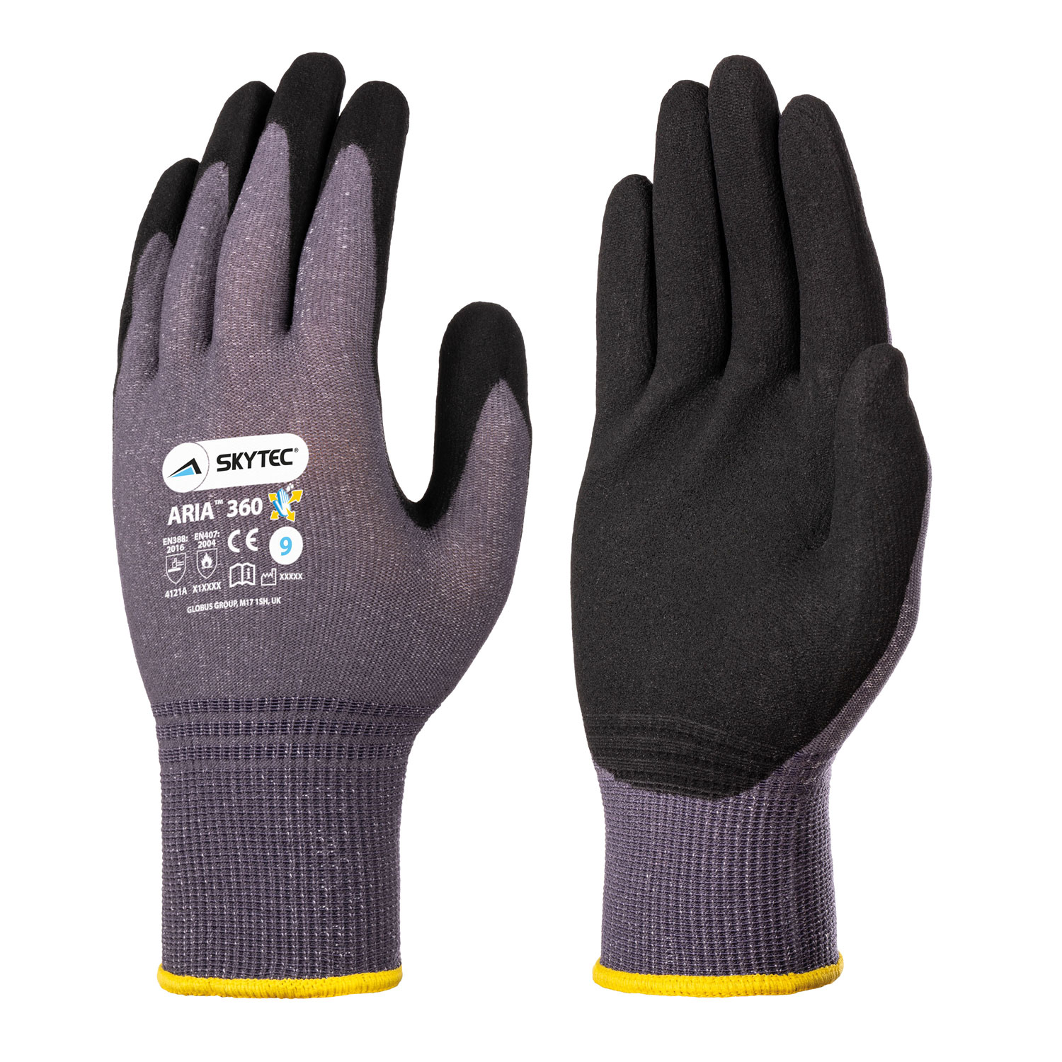 Skytec ARIA 360 Black, Grey Polyamide, Spandex Work Gloves, Size 9, Nitrile Coating