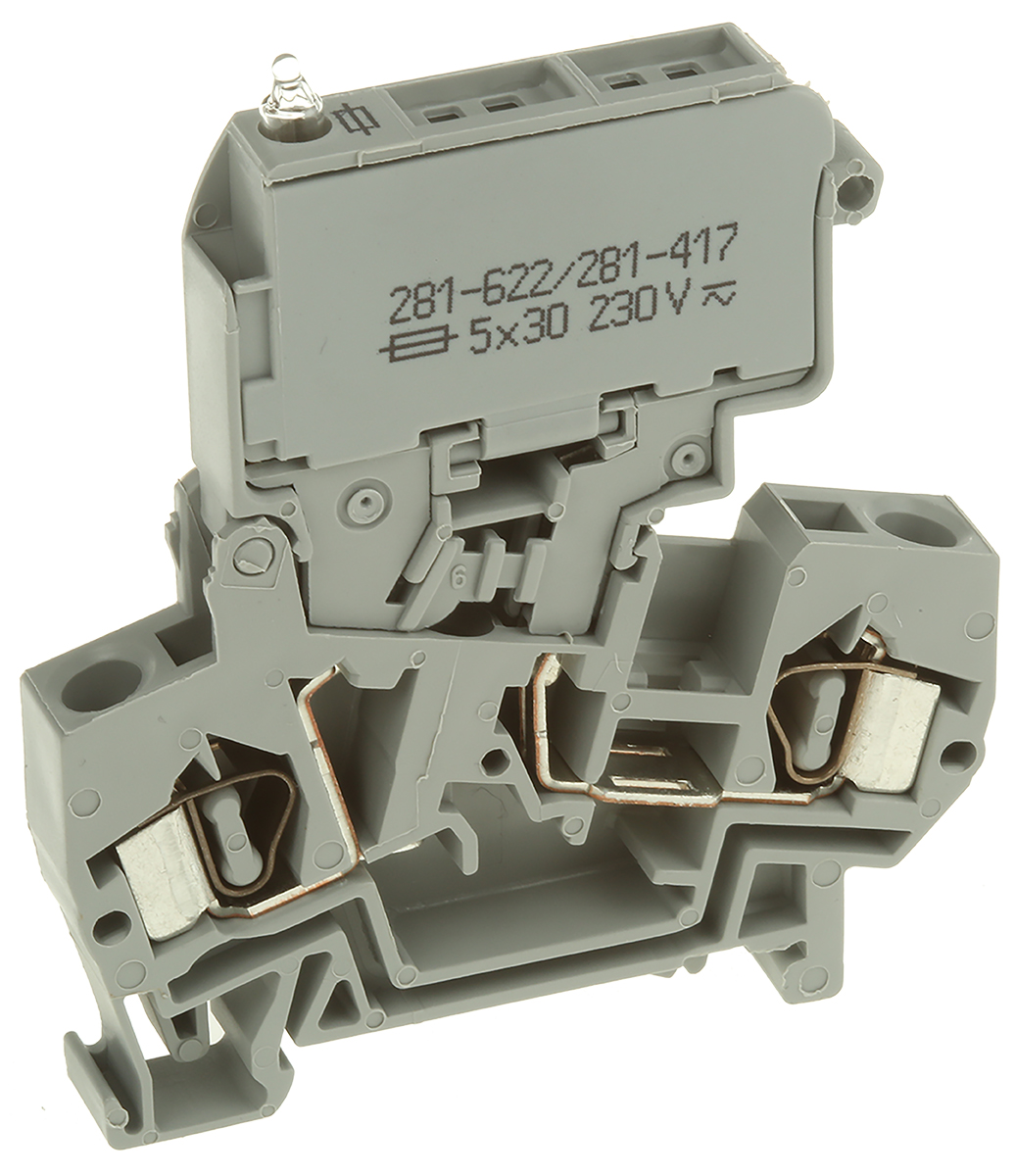 WAGO 281-622/281-417 281 Series Grey, 4mm², Single-Level, Cage Clamp Termination, Fused