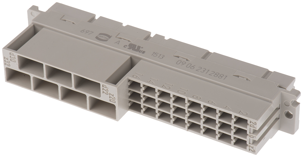 HARTING 09 06 24 + 7 Way 3.81 mm, 5.08 mm, 6.5 mm, 10.16 mm Pitch, Type MH, 2/3 Row, Straight DIN 41612 Connector,