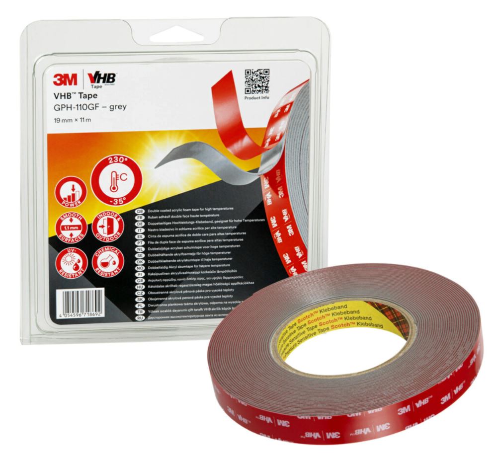 3M GPH-110GF, VHB™ GPH Grey Adhesive Foam Tape, 19mm x 11m, 1.1mm Thick