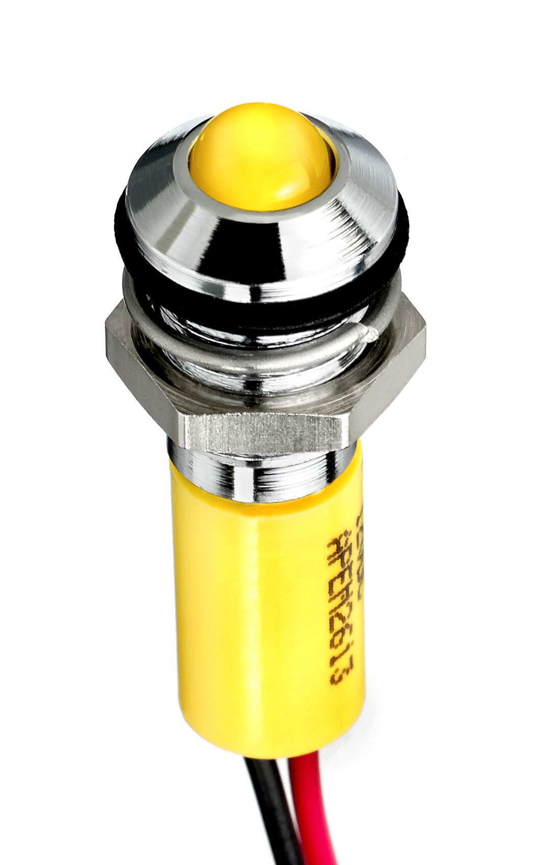 RS PRO Yellow Panel Mount Indicator, 2V dc, 8mm Mounting Hole Size, Lead Wires Termination, IP67
