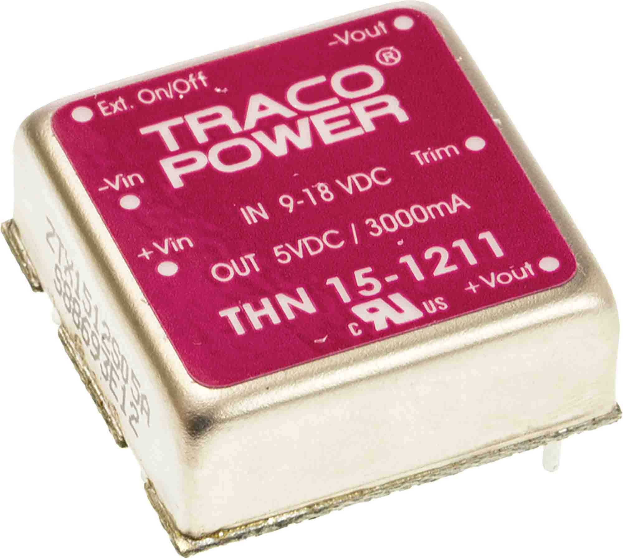 TRACOPOWER THN 15 DC-DC Converter, 5V dc/ 3A Output, 36 → 75 V dc Input, 15W, Through Hole, +85°C Max Temp -40°C