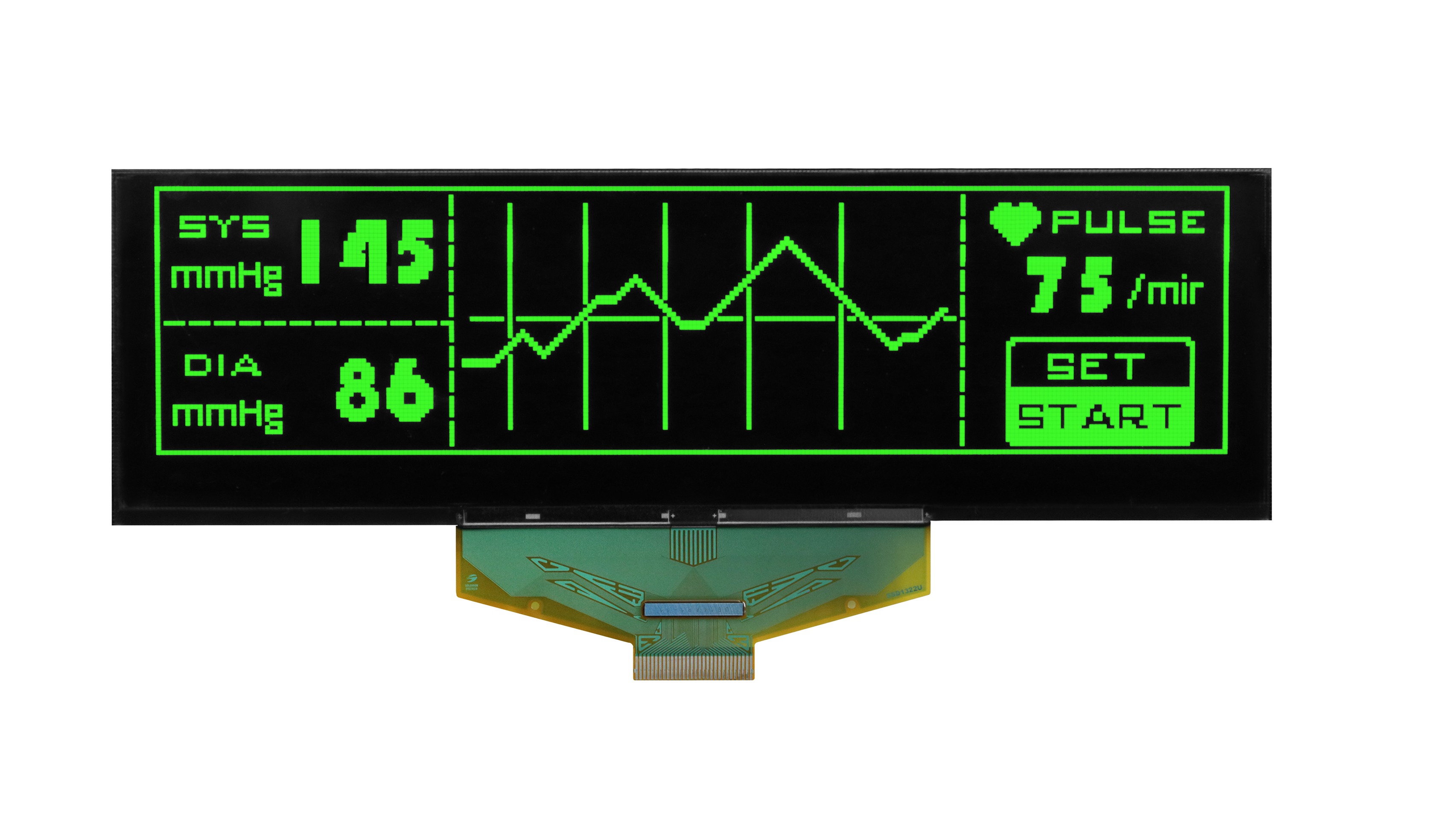 Midas 5.5in Green Passive matrix OLED Display 256 X 64pixels COT Multi Interface