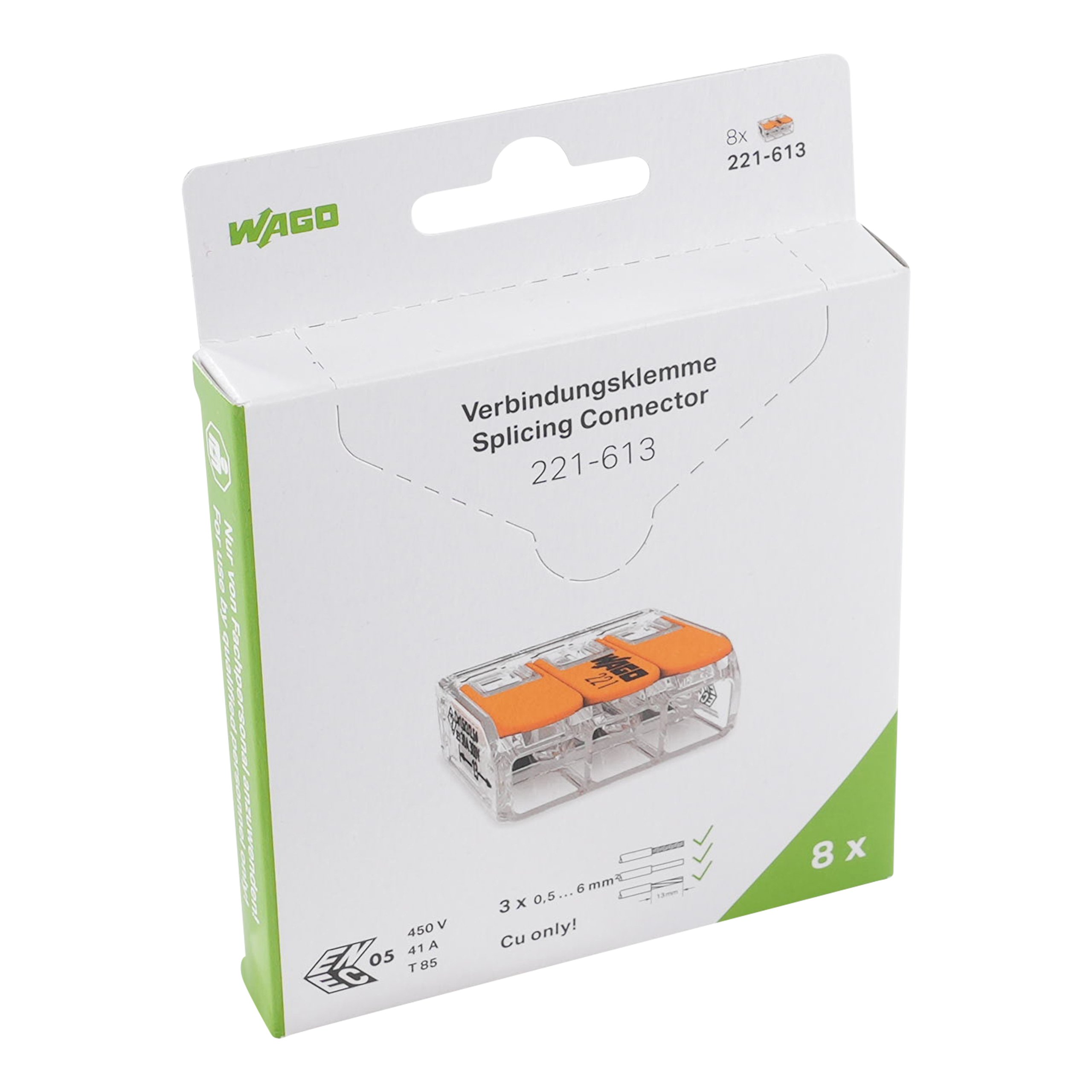 WAGO, 221 Wire Splice Splice Connector, Clear Insulation 6 mm²