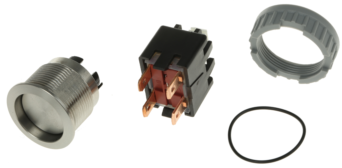 Schurter MSM LA 22 Series Push Button Switch, Latching, Panel Mount, 22mm Cutout, DPDT, 125/250V ac, IP64 (Front); IP00