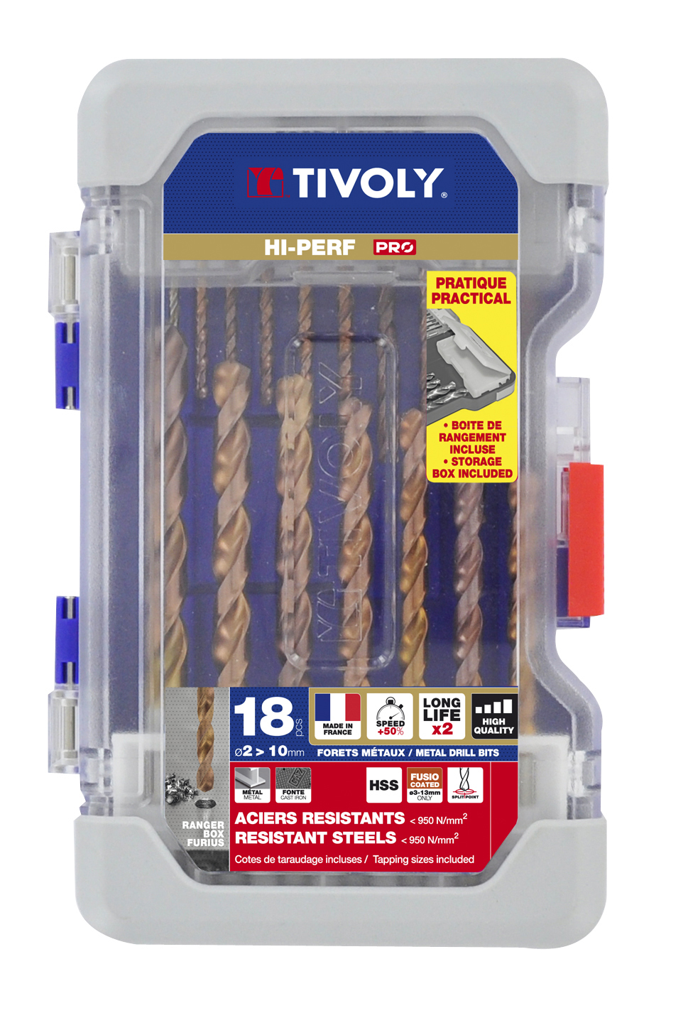 Tivoly 18-Piece for Steel, 10mm Max, 2mm Min, HSS Bits