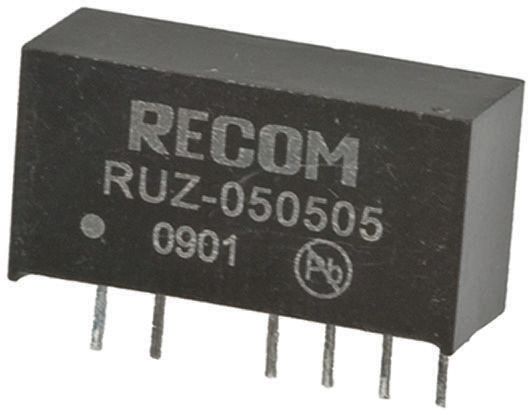 Recom RUZ DC-DC Converter, 5V dc/ 200mA Output, 4.5 → 5.5 V dc Input, 2W, Through Hole, +85°C Max Temp -40°C Min